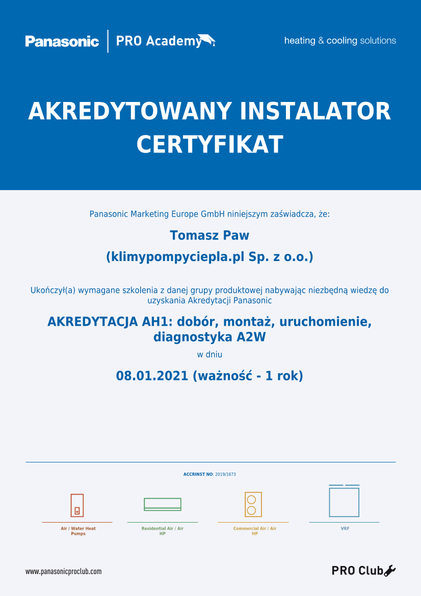 certyfikat Panasonic Tomasz Paw